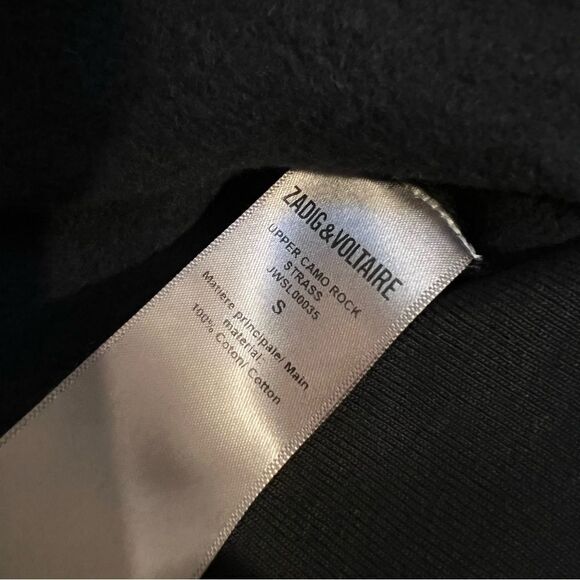 ZADIG & VOLTAIRE Cotton CAMO ROCK STRASS SWEATSHIRT Black Small MSRP $198 - Picture 8 of 8